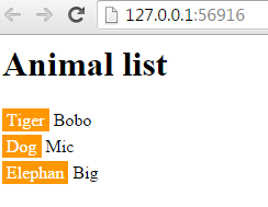 animal list with style